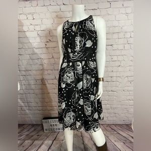 Black and white floral midi dress